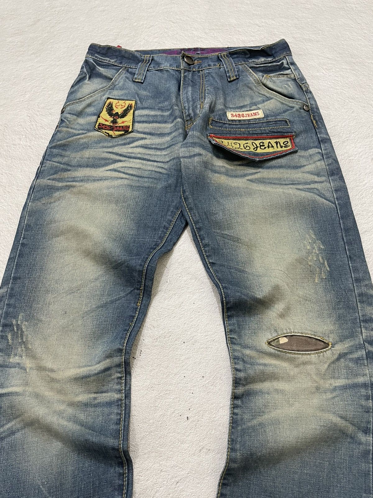 Japanese Brand 2000s Japan Faded Denim Embroidered Mudwash Y2K Size US 30 / EU 46 - 3 Thumbnail