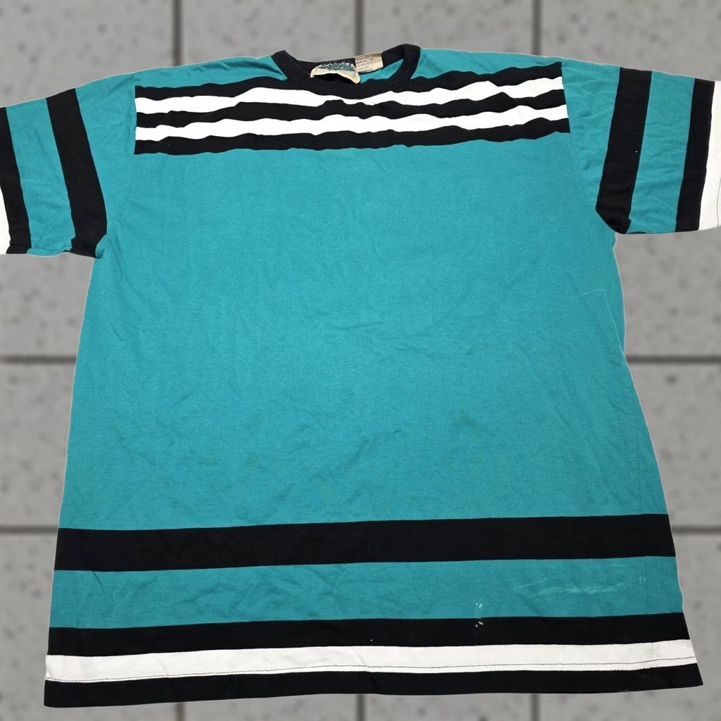 Vintage VINTAGE Royal Blues Striped Retro T-Shirt Men XL Teal Black 90s Mens Crew Neck Cotton Blend Size US XL / EU 56 / 4 - 1 Thumbnail