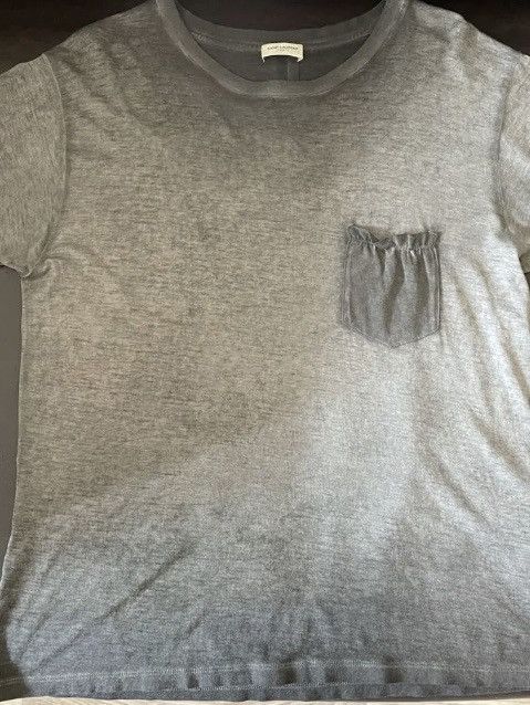 image of Hedi Slimane x Saint Laurent Paris By Hedi Washed Pocket Detail Tee in Grey, Men's (Size Medium)