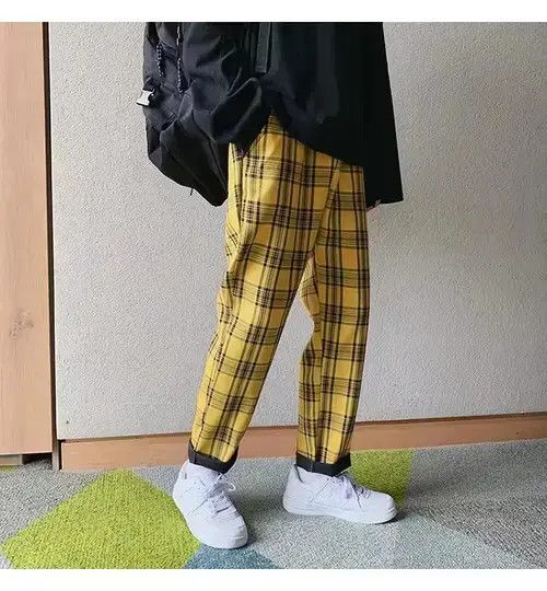Jean Streetwear Yellow Plaid Pants Size US 29 - 1 Thumbnail