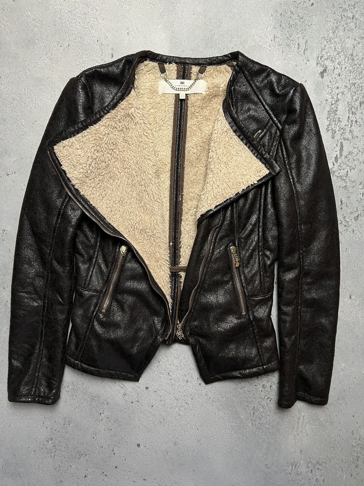 Elisabetta Franchi Elisabetta Franchi Fur Zip-Up Jacket Moto Biker Style Zipper Size M / US 6-8 / IT 42-44 - 3 Thumbnail