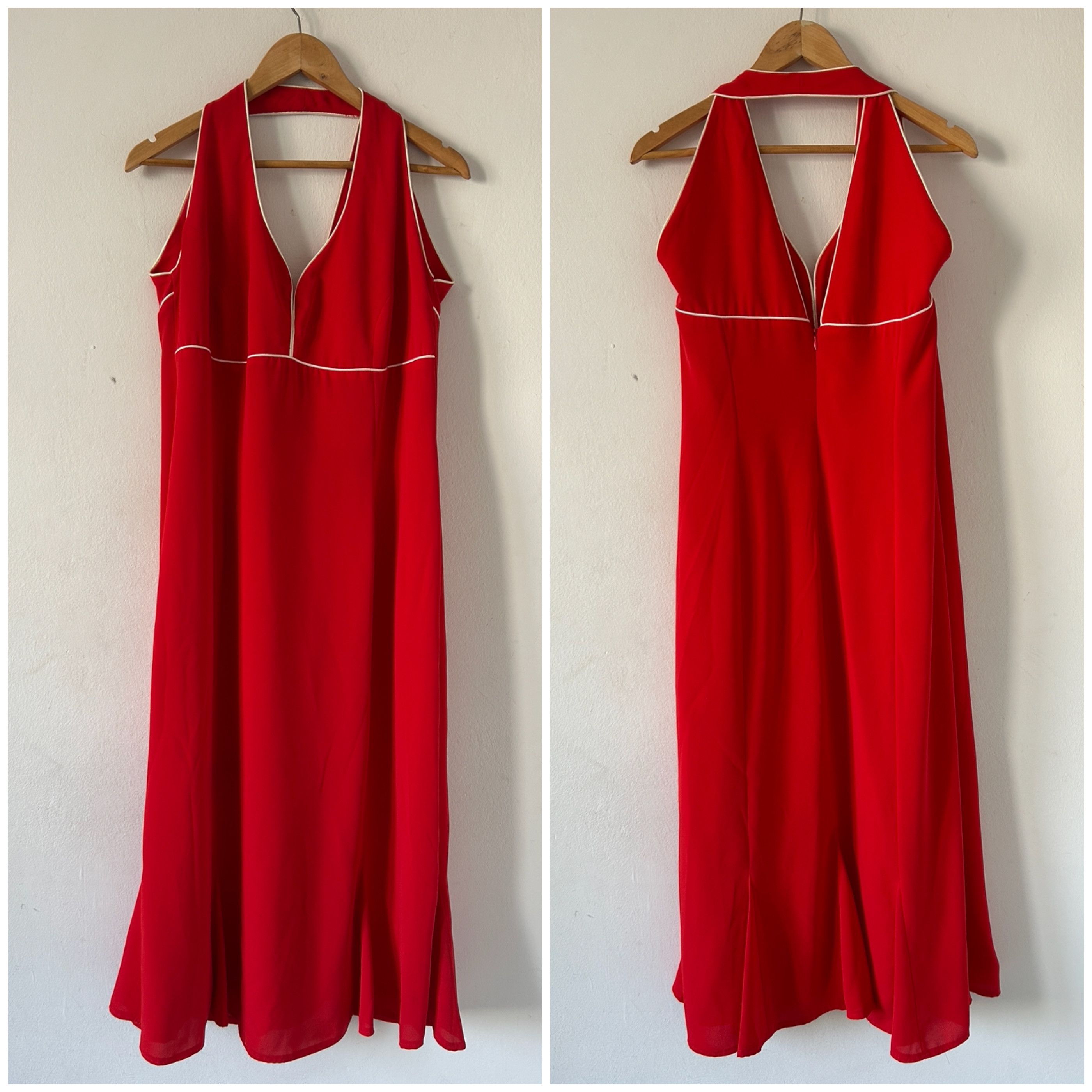 Vintage Vintage 70s red halter maxi dress with white trim Size XL / US 12-14 / IT 48-50 - 8 Thumbnail