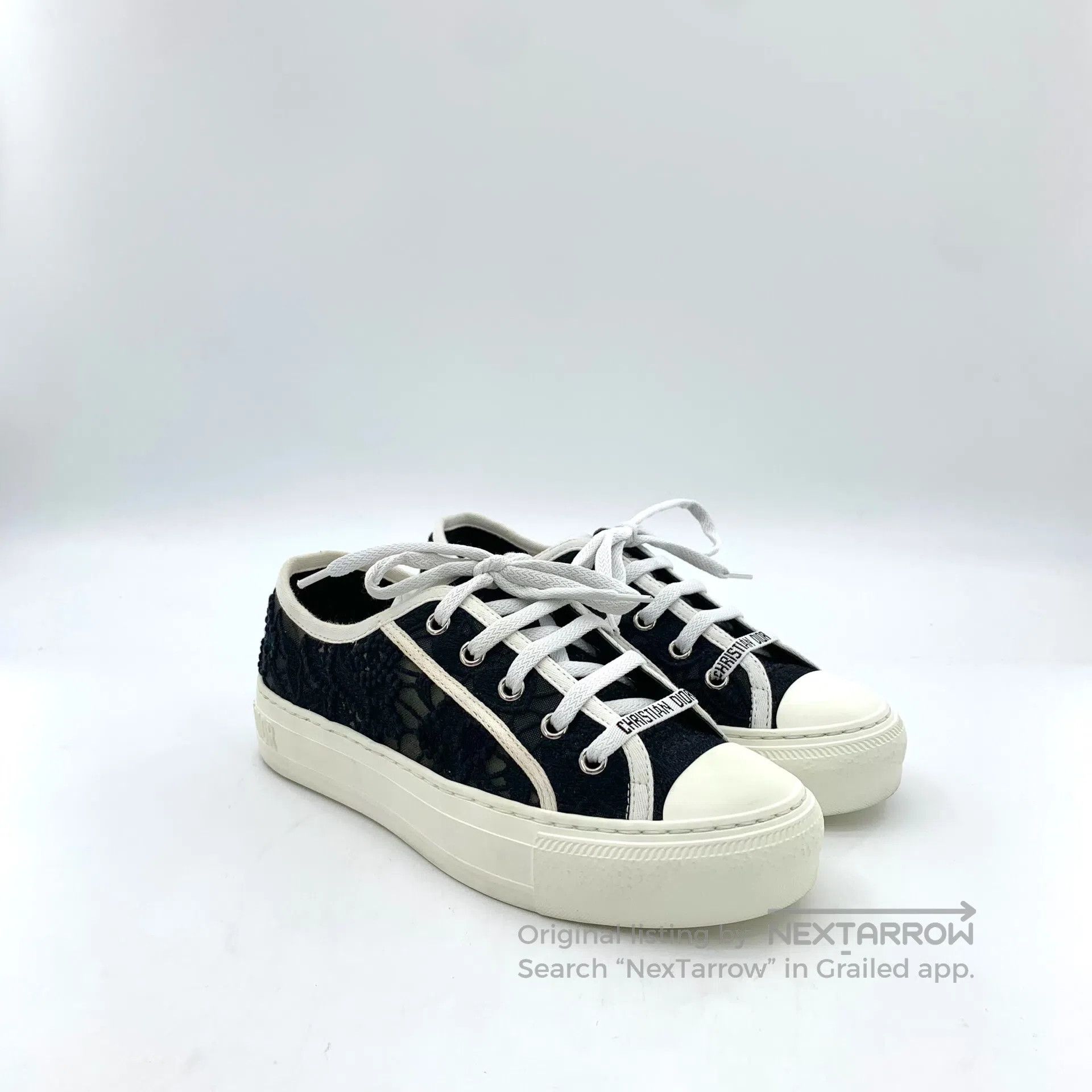 Dior Dior Black Floral Embroidered Laced Casual Flat Sneakers| Size US 5 / IT 35 - 2 Thumbnail