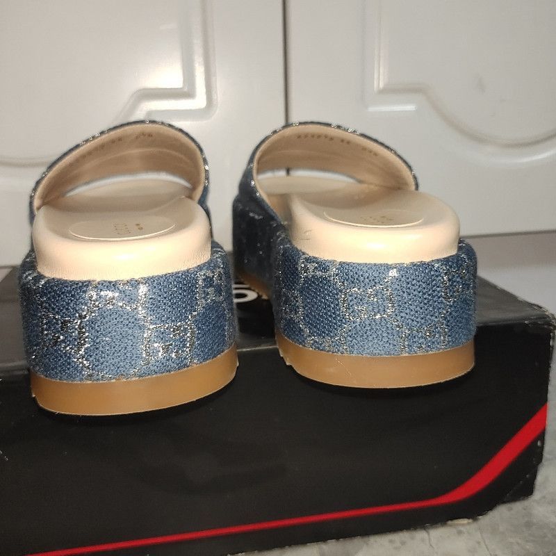 Gucci Gucci Blue and Brown Platform Slides - Size US 5 / EU 37 - 1 Thumbnail