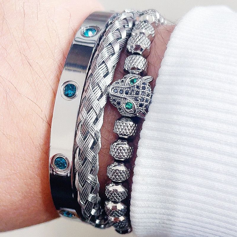 Jewelry Leopard Head Charm Crystals Stainless Steel Bracelet Size ONE SIZE - 2 Thumbnail