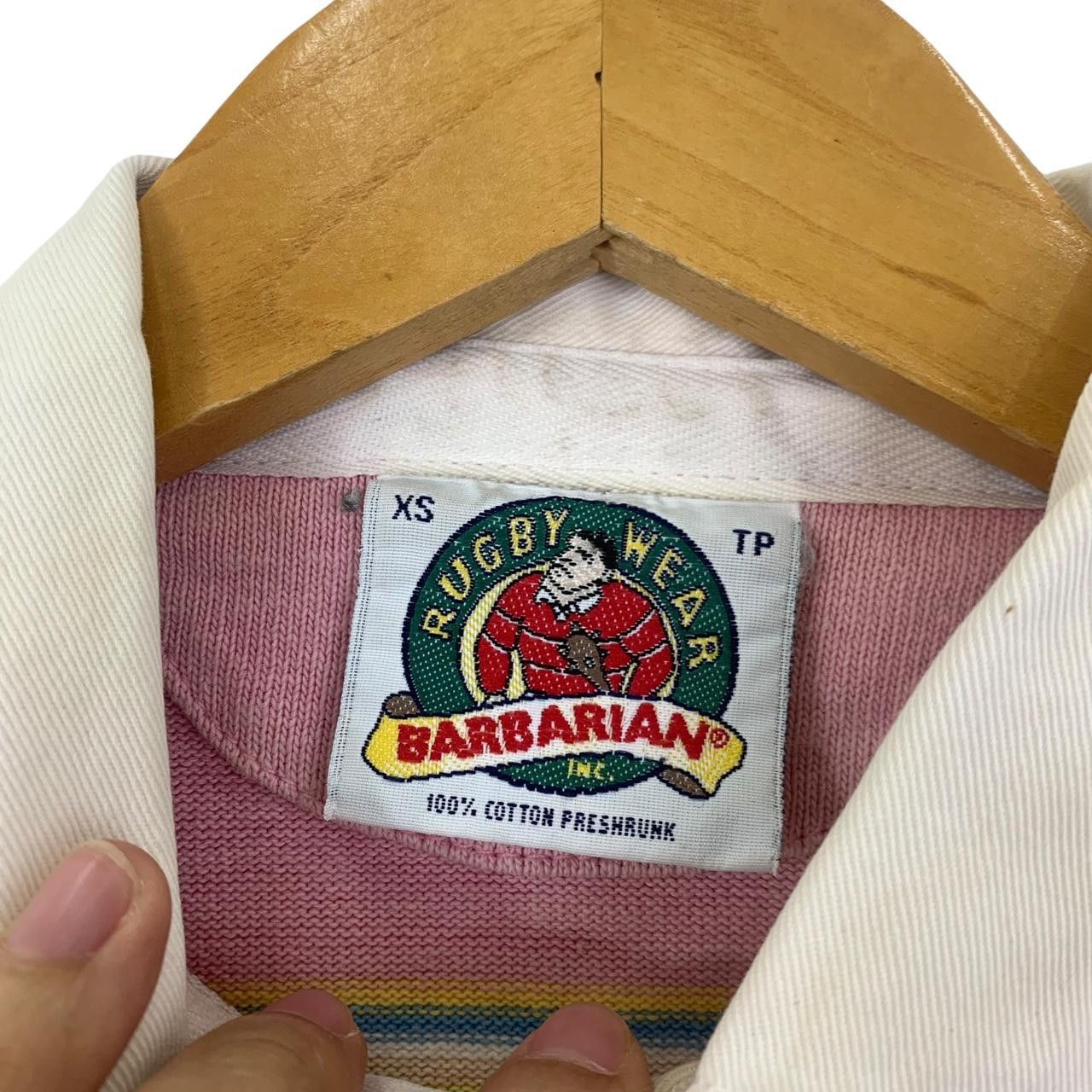 Vintage Vintage BARBARIAN RUGBY WEAR Pink Jersey Polo Tee Shirt Size XS / US 0-2 / IT 36-38 - 3 Thumbnail