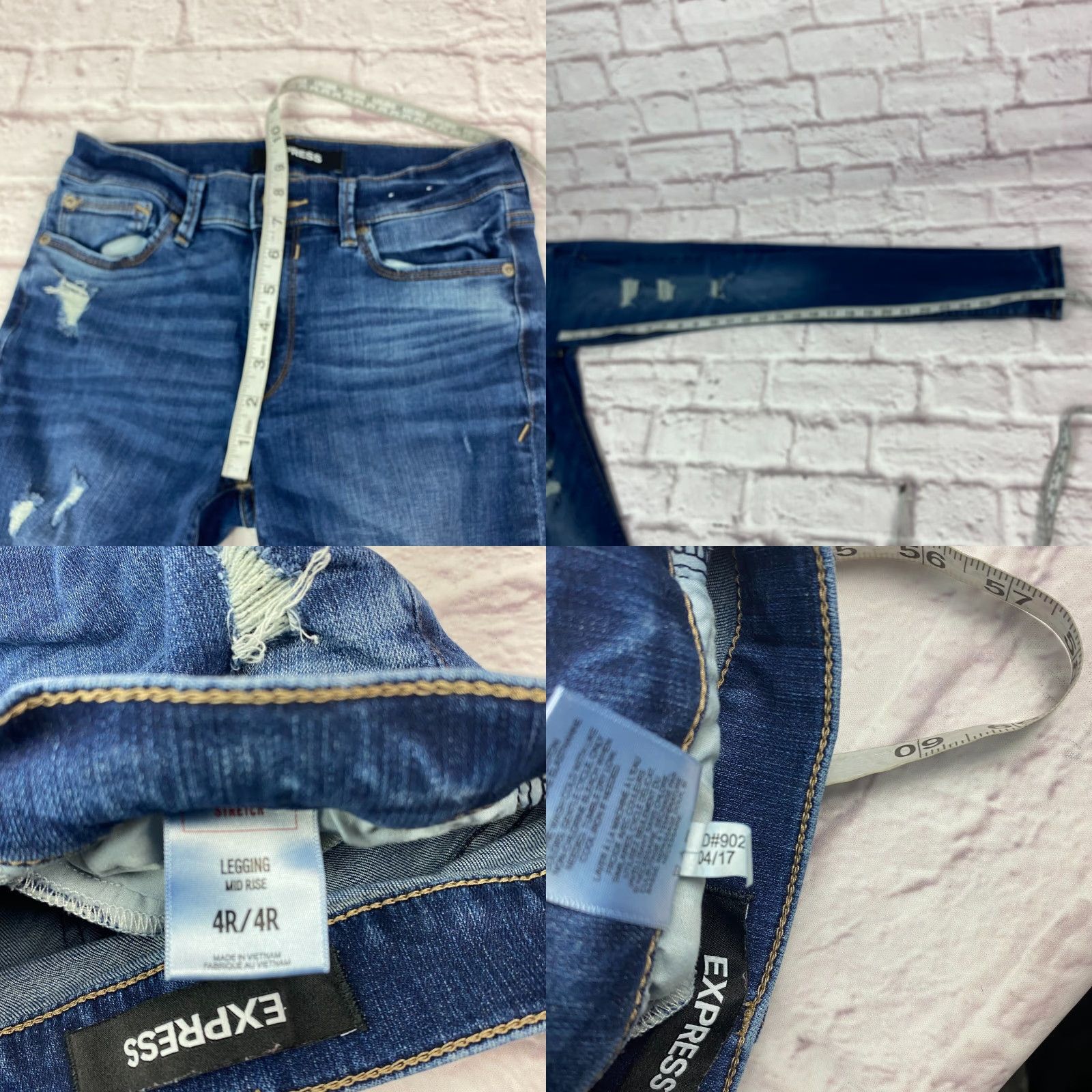 Express Express Jeans Junior Teens Size 4 Stretch Mid Rise Distressed Dark Wash - 90s City College Theme, Express Jeans, Denim, Blue, Jeans, Regular, Junior Size 27" / US 4 / IT 40 - 8 Thumbnail