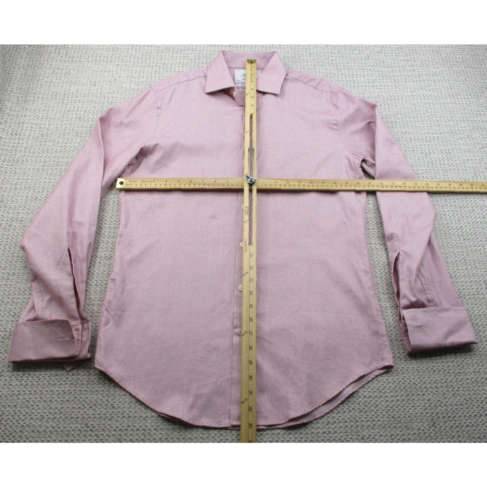 Charles Tyrwhitt Charles Tyrwhitt Shirt Mens 16 36 Extra Slim Fit Dress Button Up French Cuffs Pink Check Cotton 100% Business Formal Casual Mens Size 42R - 7 Thumbnail