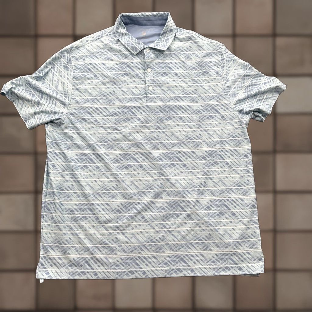 Vintage Hickey Freeman Polo Men 2XL Storm Blue Stripes Polyester Golf Shirt Short Sleeve Collared Pullover Casual Golfing Size US XXL / EU 58 / 5 - 1 Thumbnail