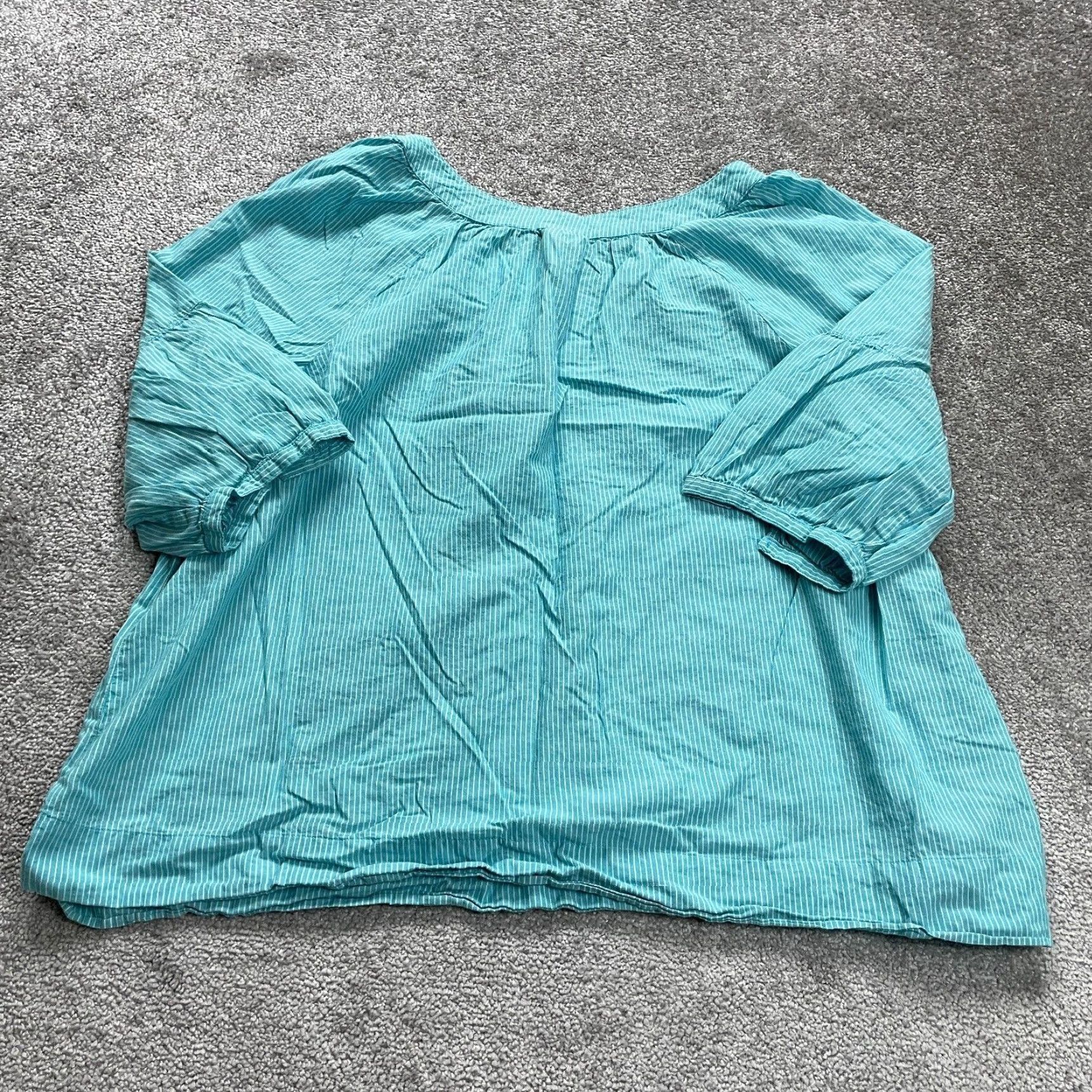 Faded Glory Faded Glory Blouse Womens 3XL Blue White Stripe Raglan Sleeve Henley Casual Size XXL / US 16-18 / IT 52-54 - 2 Thumbnail