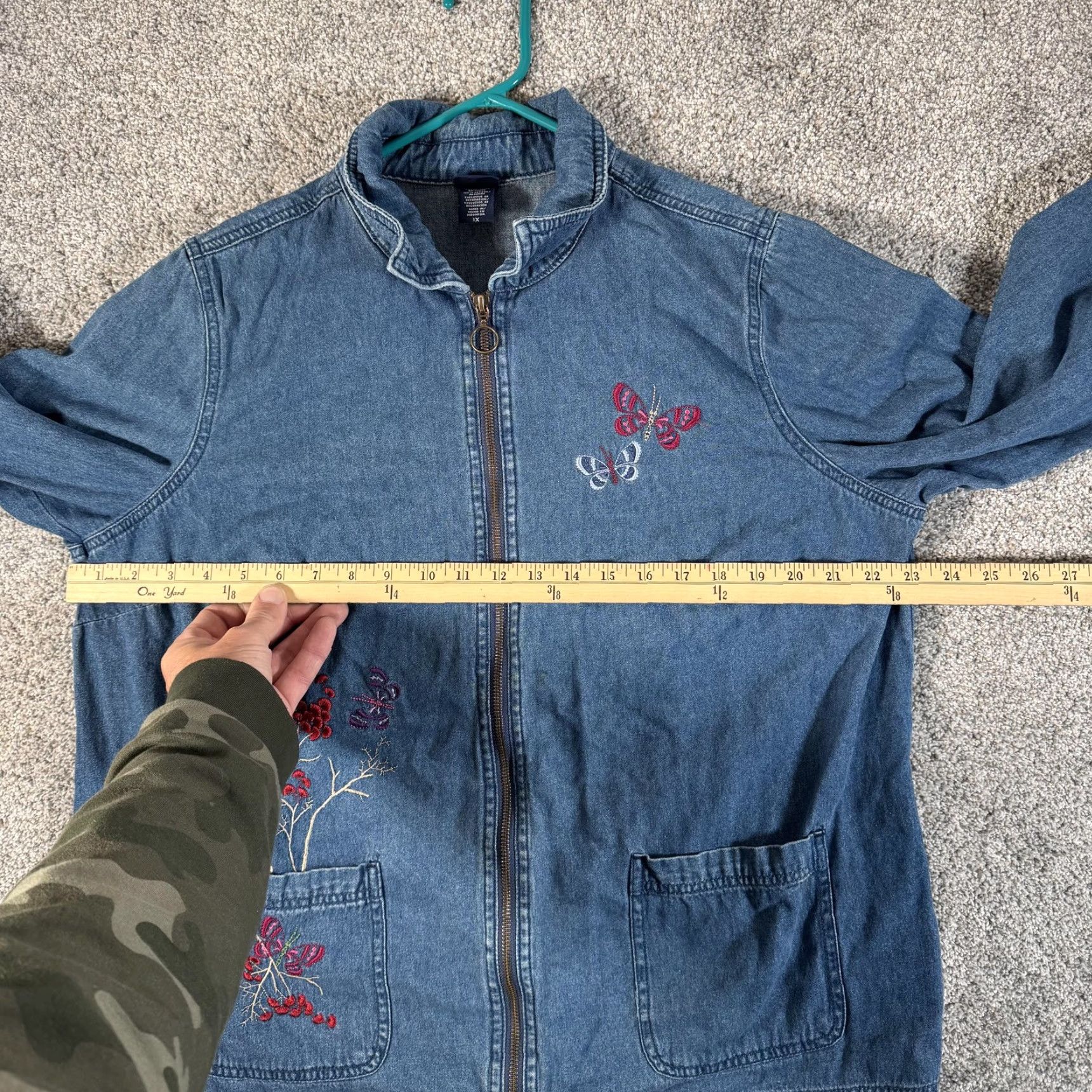 Basic Editions Basic Editions Jacket Women 1X Plus Size Denim Zip Front Floral Butterfly Embroidered Blue Size XL / US 12-14 / IT 48-50 - 3 Thumbnail