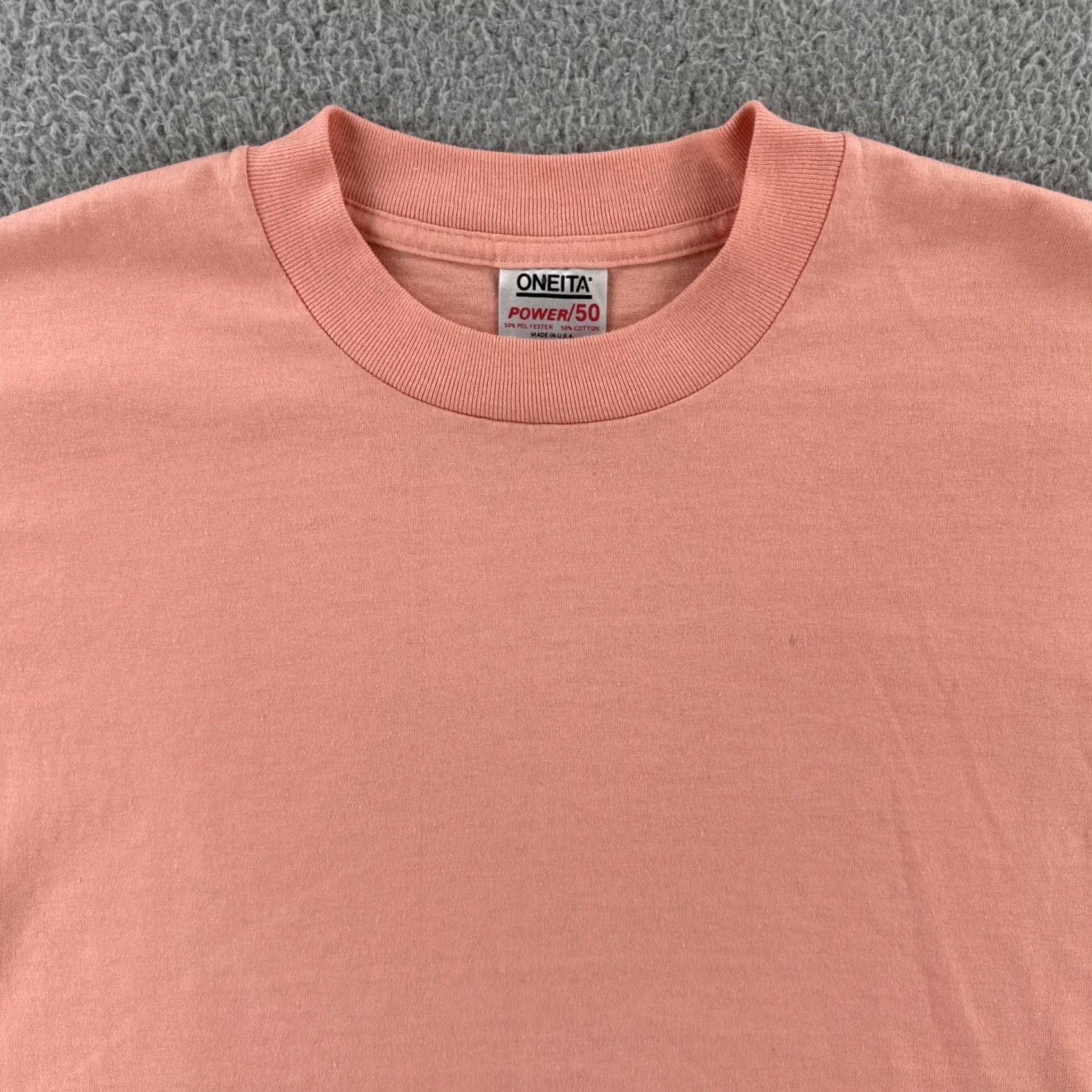 Vintage VINTAGE Oneita Power/50 Men’s L Pink Short Sleeve Crew Neck T-Shirt 90s USA Mens Size US L / EU 52-54 / 3 - 5 Thumbnail