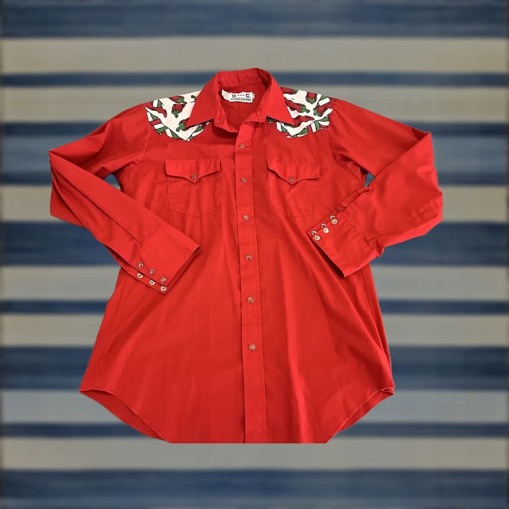 Vintage VINTAGE H Bar C Pearl Snap Western Cowboy Shirt Red Chili Peppers 16 34 Made USA Size US L / EU 52-54 / 3 - 1 Thumbnail