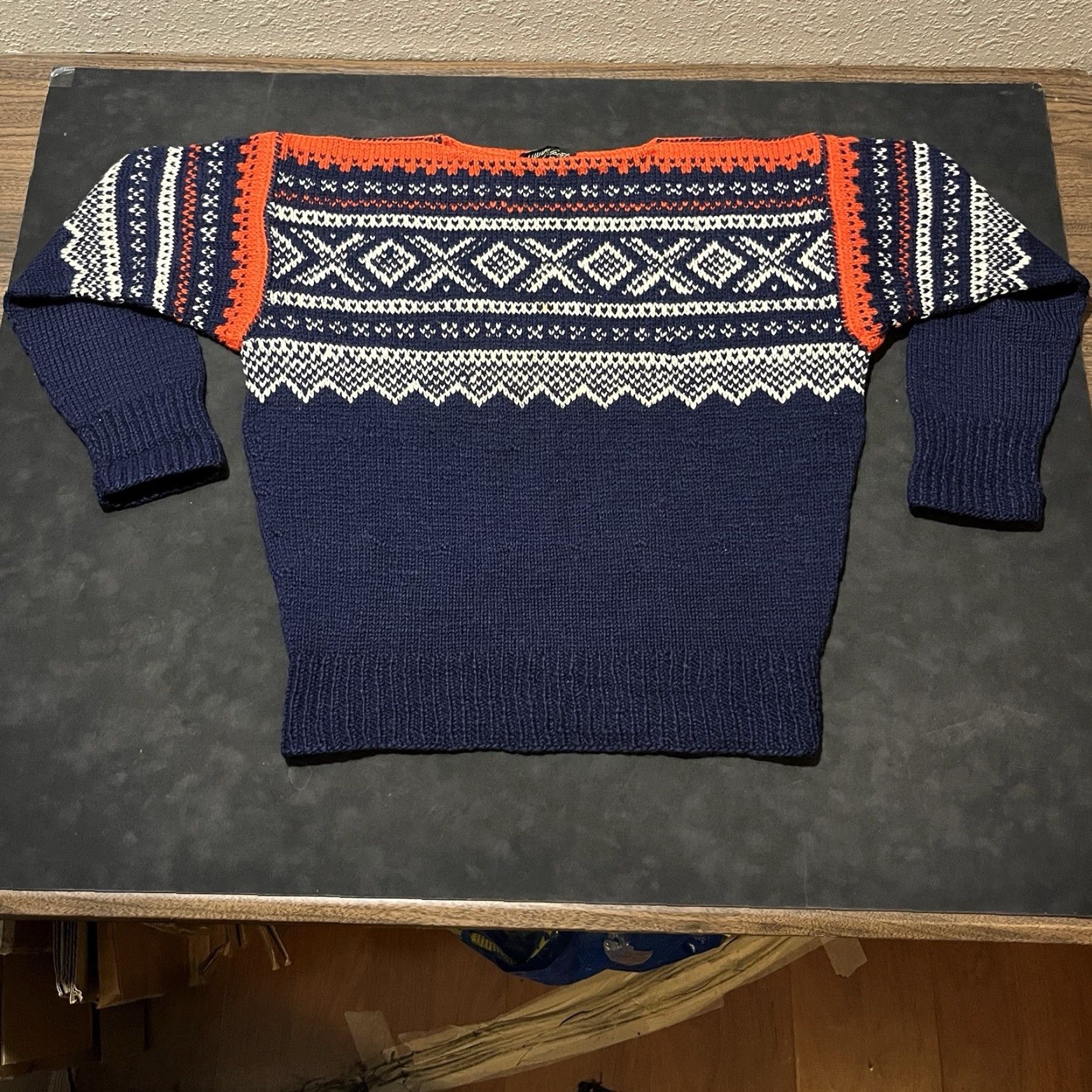 VINTAGE MAURTUA Norway Fair Isle Sweater Cable-Knit Wool Multicolor Crew Neck Long Sleeve Men XL Pullover Nordic Skiing Classic Logo Winter