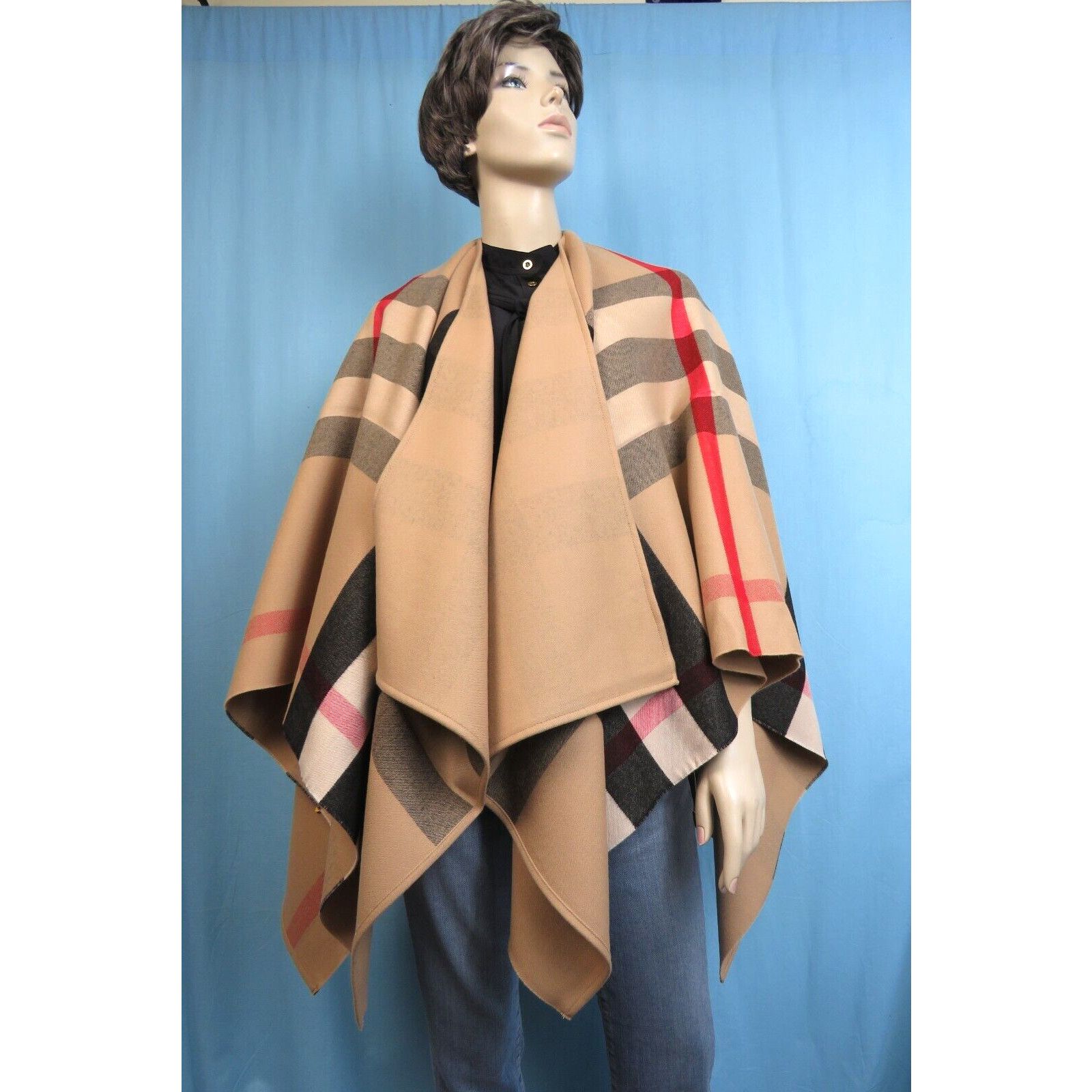 Burberry BURBERRY CHARLOTTE CAMEL WOOL CHECK REVERSIBLE PONCHO ITALY Size ONE SIZE - 5 Thumbnail
