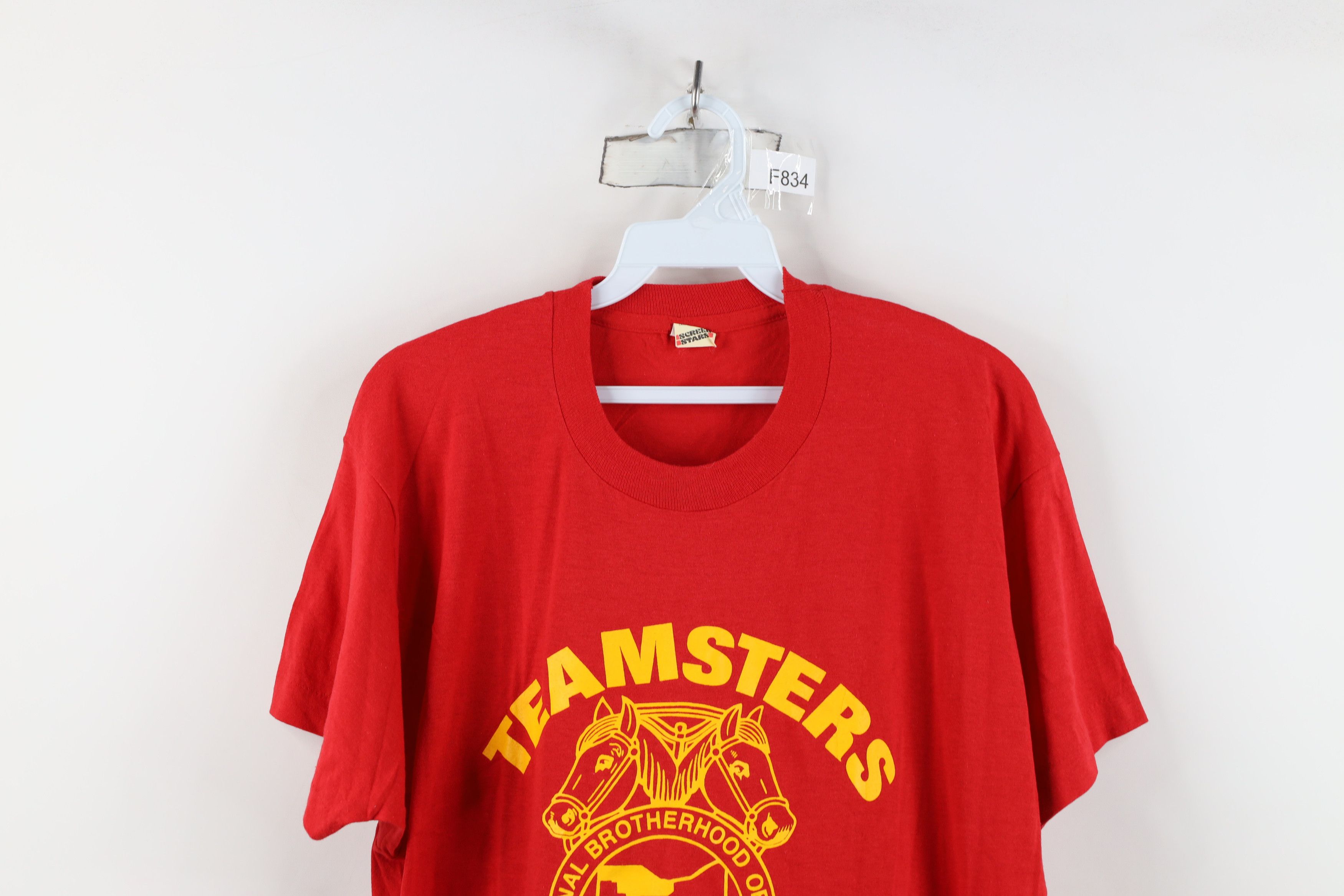 Vintage Vintage 80s Spell Out Teamsters Local 20 T-Shirt Red USA Size US XL / EU 56 / 4 - 2 Thumbnail