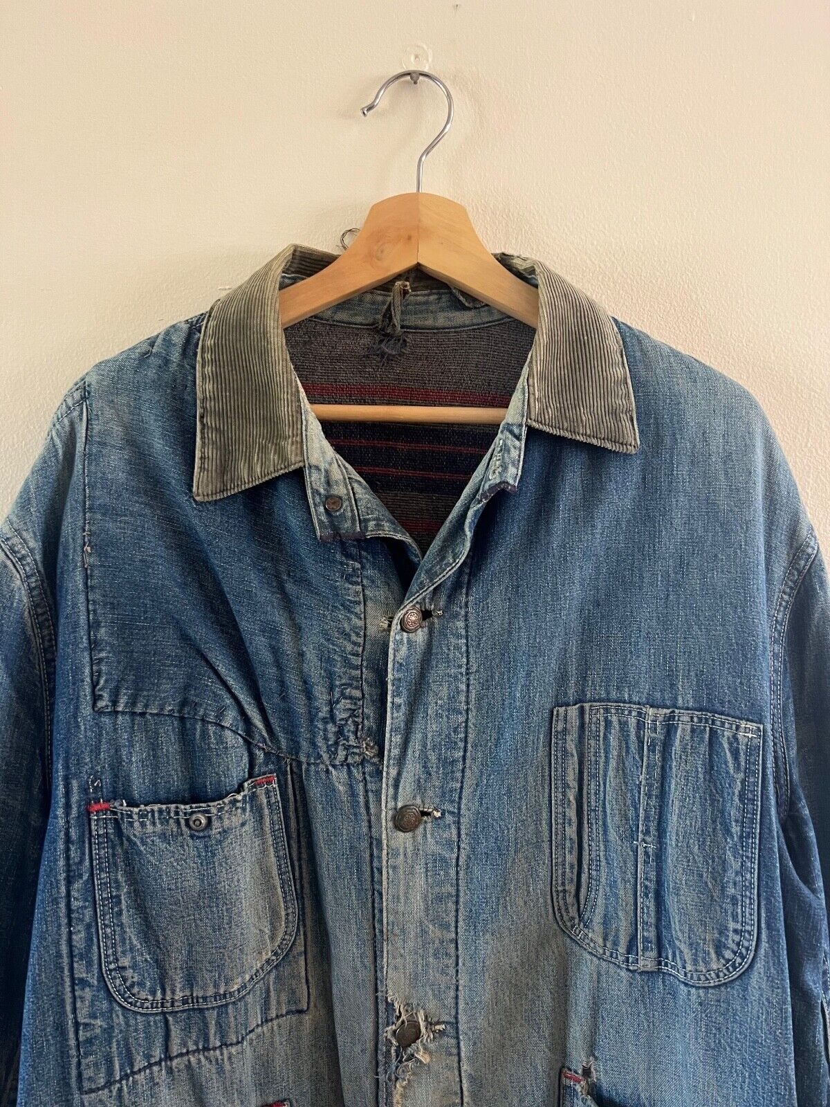 Vintage VTG BLANKET LINED DENIM CHORE JACKET Workwear USA Indigo Size US L / EU 52-54 / 3 - 2 Thumbnail