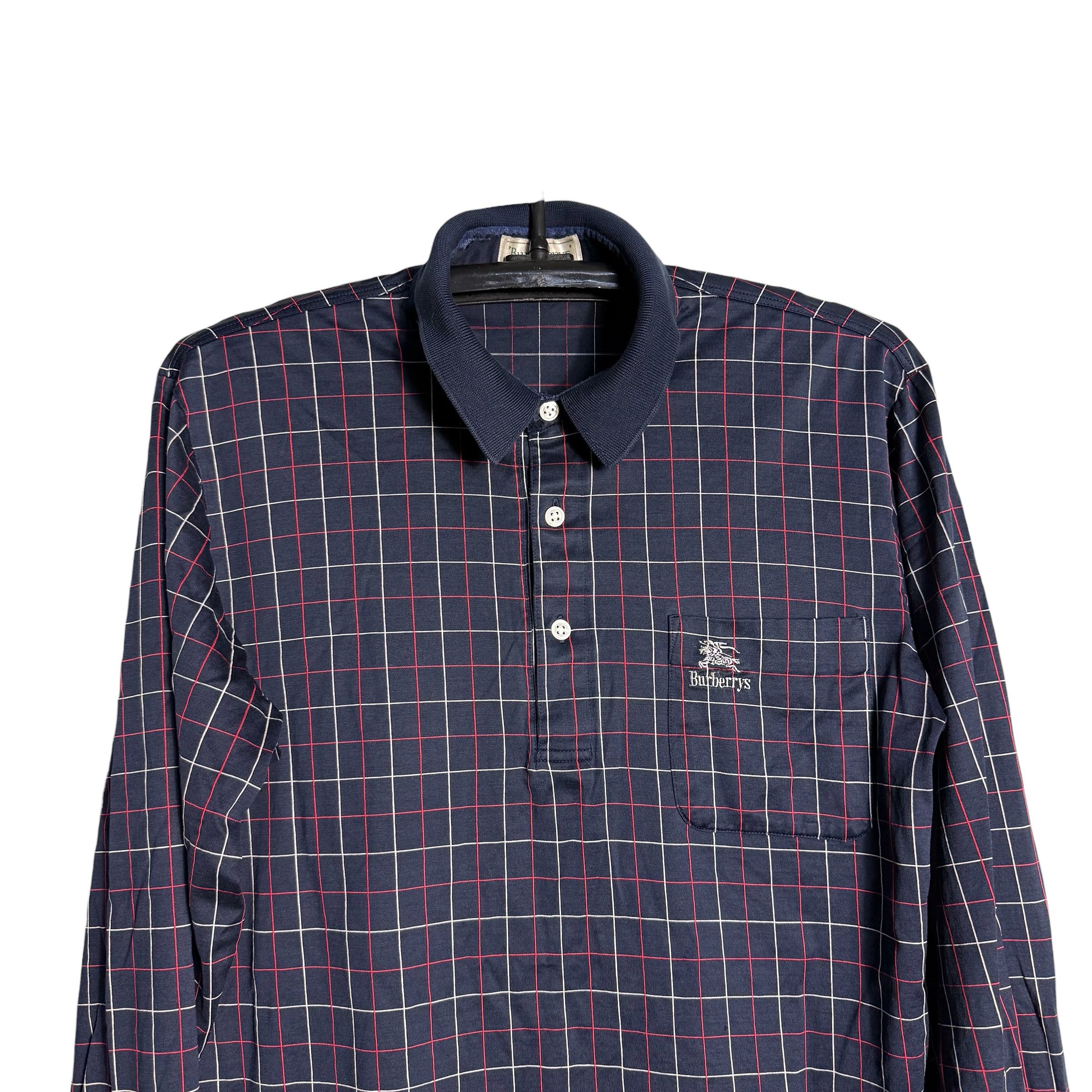 Burberry 🔥RARE🔥Vintage 90s Burberrys Nova Check L/Sleeve Polo Shirt Size US L / EU 52-54 / 3 - 3 Thumbnail