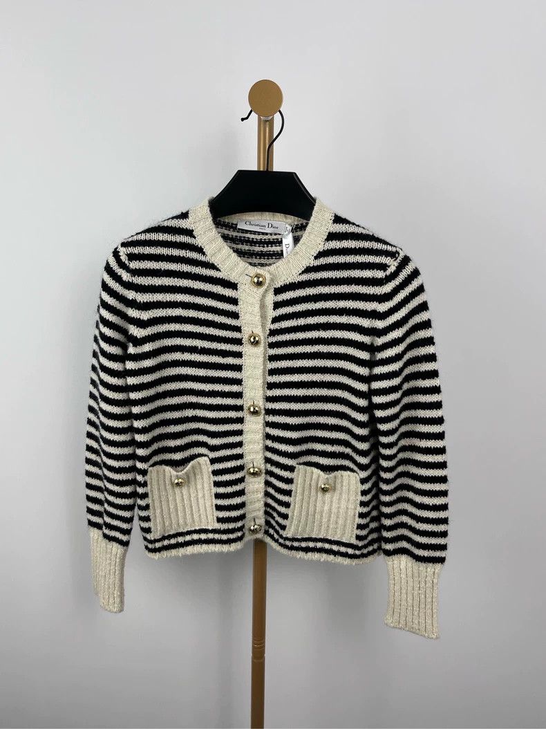 Dior Dior White Stripe Knit Cardigan - dmc Size US S / EU 44-46 / 1 - 1 Thumbnail