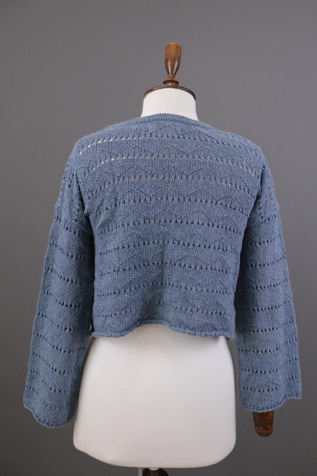 Designer Gudrun Sjoden Blue Lagenlook Crochet Knit Sweater Size S Size S / US 4 / IT 40 - 6 Thumbnail