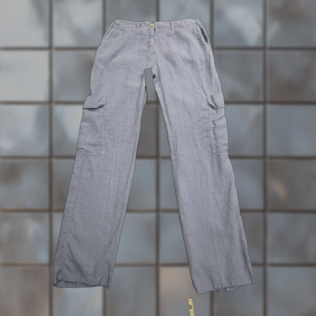 120% Lino 120% Lino Women's M Linen Cargo Pants Gray Straight Leg Casual Pockets Size 32" / US 10 / IT 46 - 1 Thumbnail