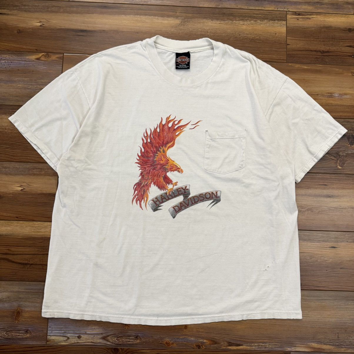 Harley Davidson Vintage White Harley Davidson Flames Eagle Pocket Tee Shirt Size US XL / EU 56 / 4 - 1 Thumbnail