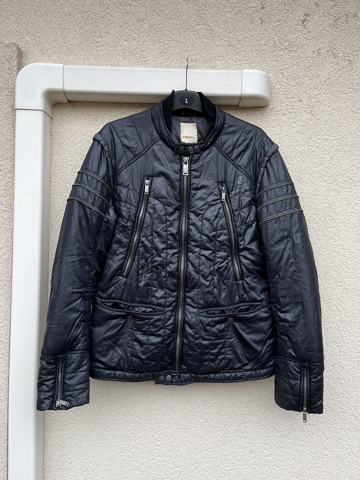 image of Diesel Chain Glam 78 Biker Puffer Zip Jacket Opium in Black, Men's (Size XL)