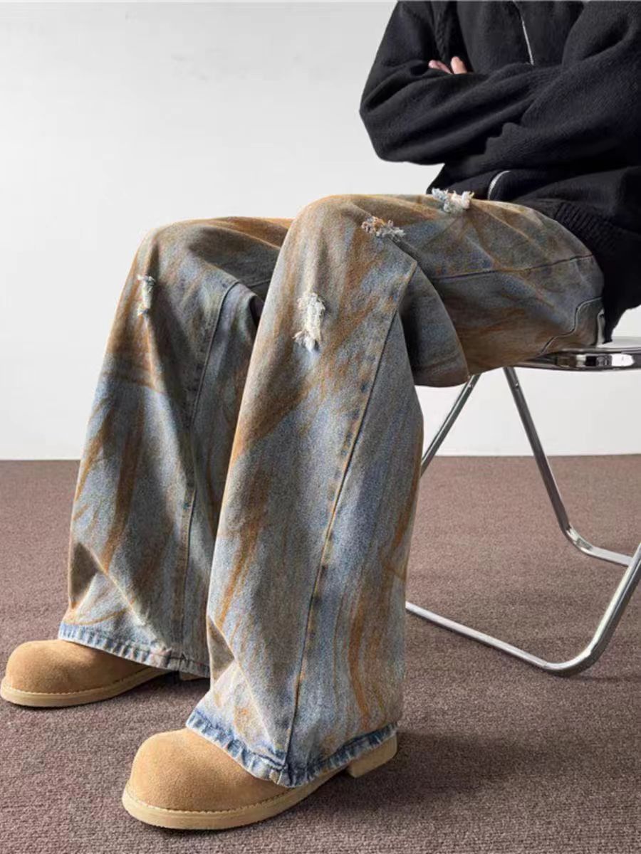Japanese Brand × Jean Vintage street rust design washed and worn ripped jeans Size US 34 / EU 50 - 5 Thumbnail