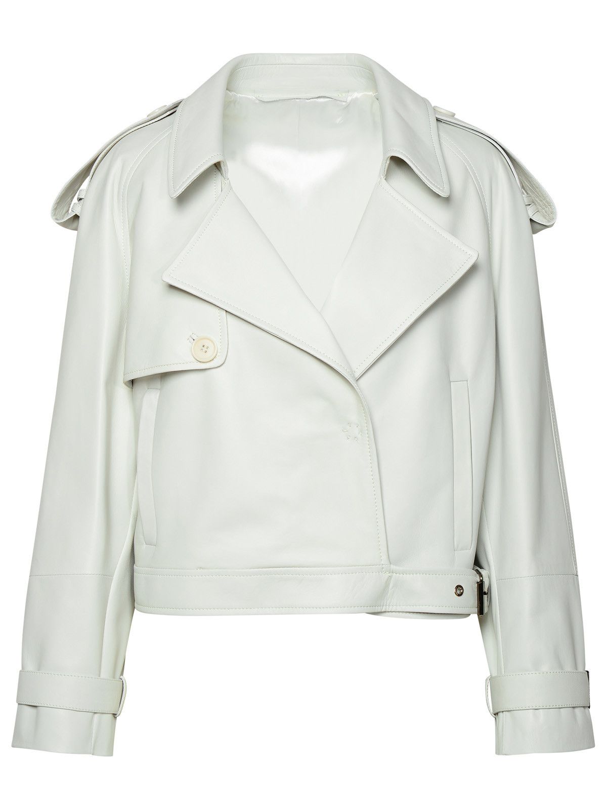 image of Salvatore Santoro Ivory Leather Jacket, Women's (Size Medium)