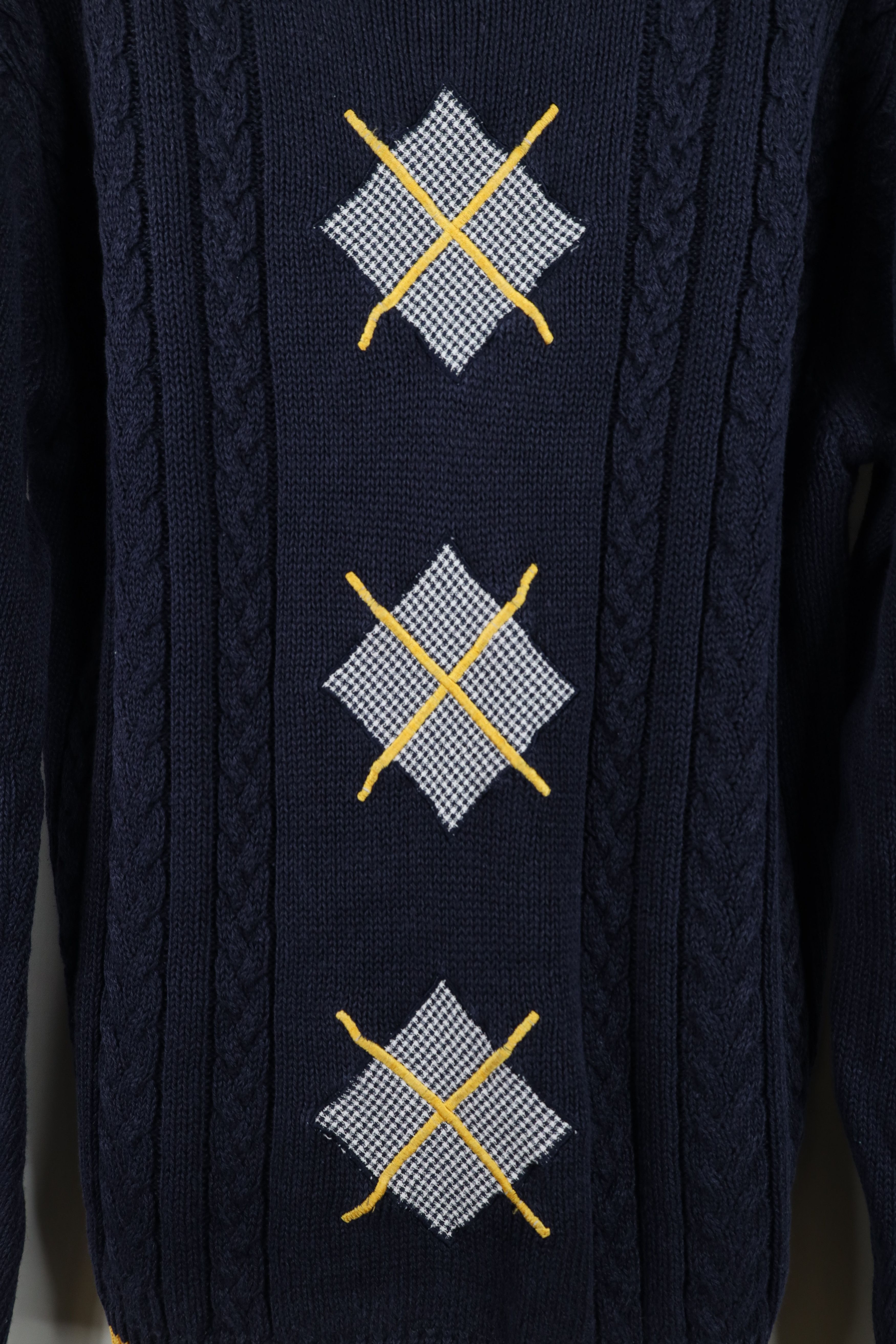 Vintage Vintage 90s Streetwear Diamond Chunky Cable Knit Sweater Size US S / EU 44-46 / 1 - 4 Thumbnail
