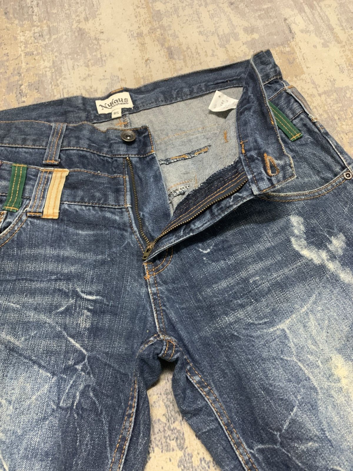 Japanese Brand Nylaus Harajuku Punk Y2K Fade Whiskered Denim Size US 34 / EU 50 - 4 Thumbnail