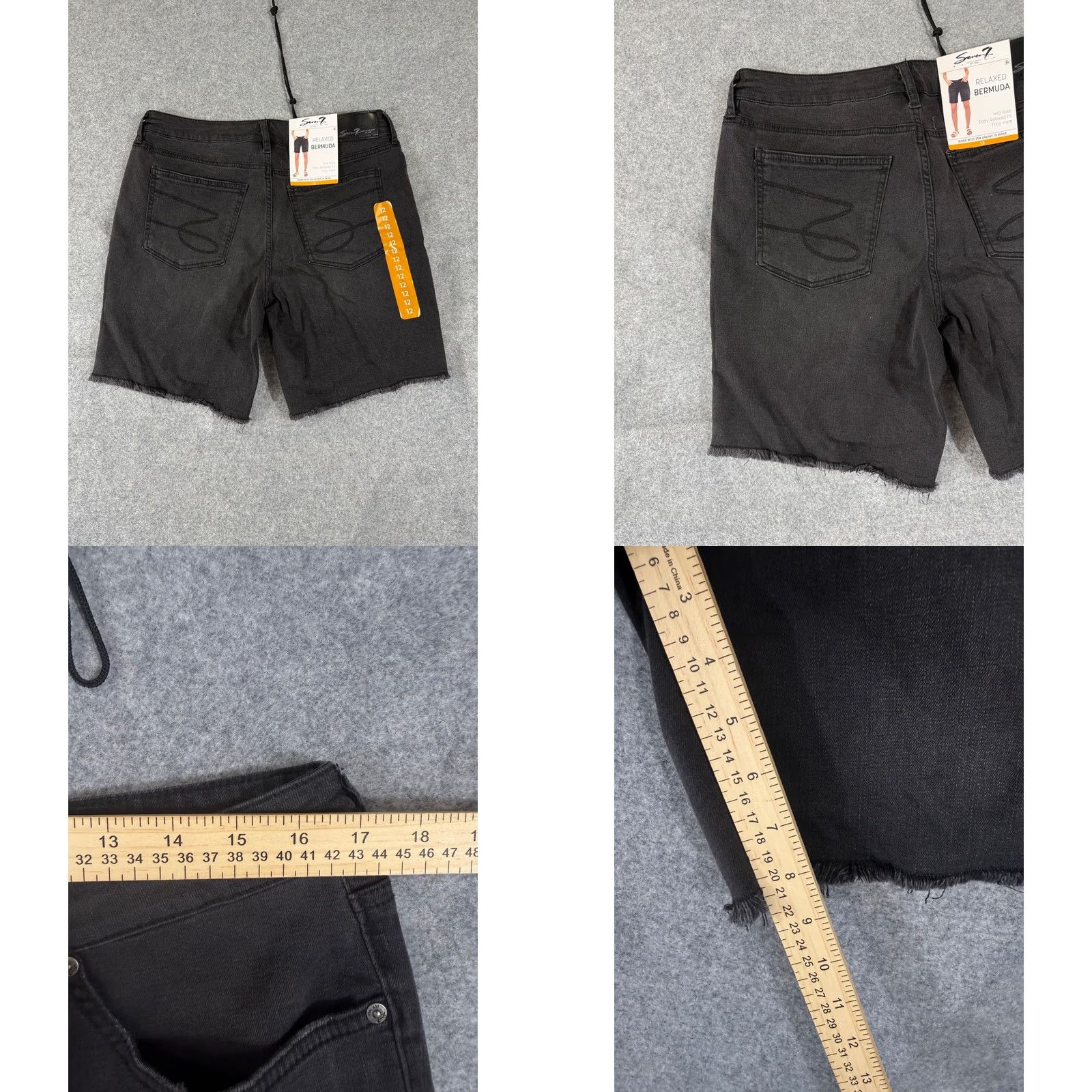 Vintage Seven7 Bermuda Shorts Womens 12 Washed Black Denim Relaxed Fit Mid Rise Frayed Hem NWT Size 34" / US 12 / IT 48 - 9 Thumbnail