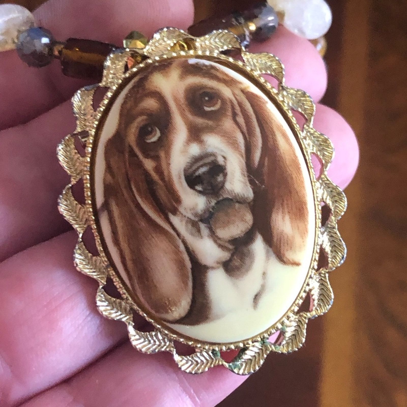Handmade Handcrafted hound dog cameo natural stone citrine necklace Size ONE SIZE - 10 Thumbnail
