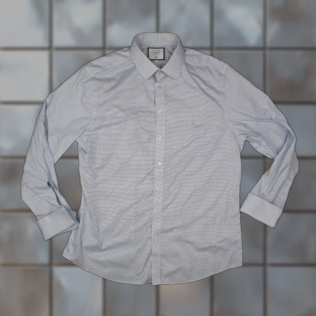 Charles Tyrwhitt Charles Tyrwhitt Slim Fit Blue Check Dress Shirt Mens 36 17.5 French Cuff Cotton Non Iron Size 36R - 1 Thumbnail