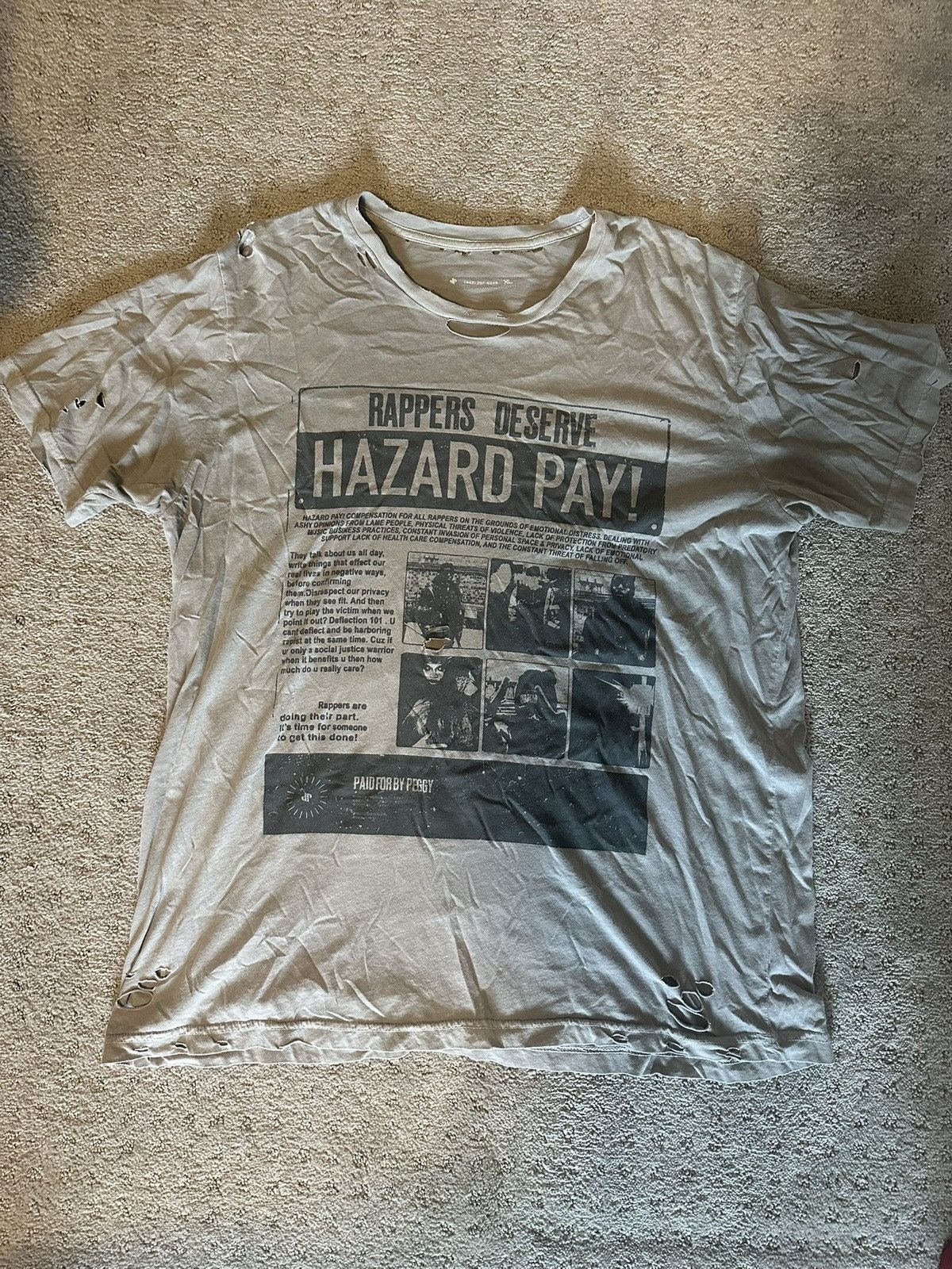 Designer Jpegmafia Hazard Duty Pay Shirt- Came with Rips Size US XL / EU 56 / 4 - 1 Thumbnail