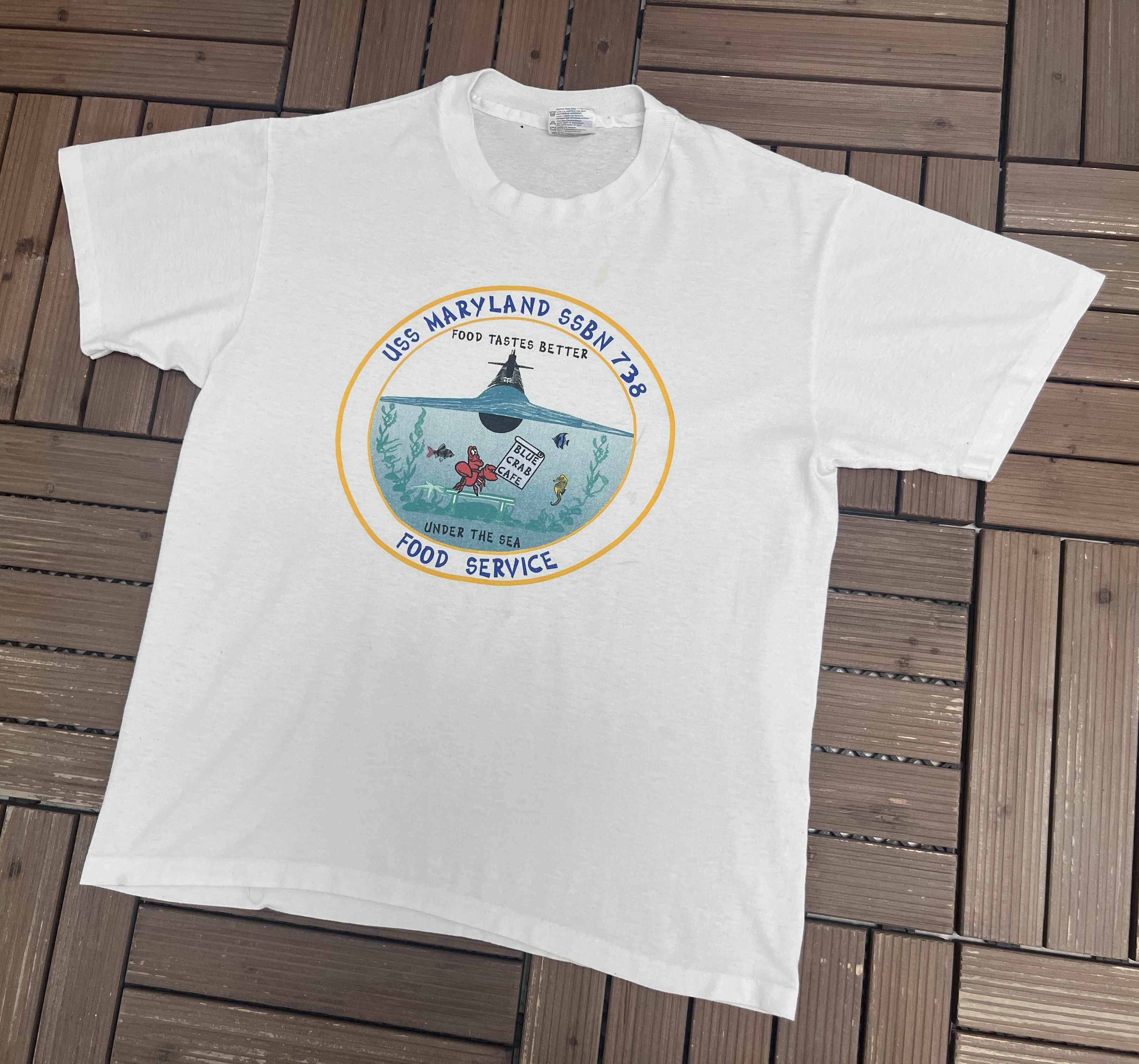 Vintage USS Maryland SSBN-738 Food Service Vintage T-Shirt Tee Size US L / EU 52-54 / 3 - 3 Thumbnail