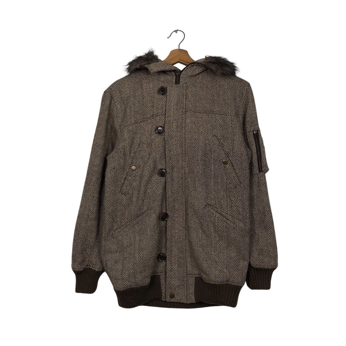 Japanese Brand 📌Vintage Wool Herringbone Fur Hoodie Jacket Size US M / EU 48-50 / 2 - 13 Thumbnail