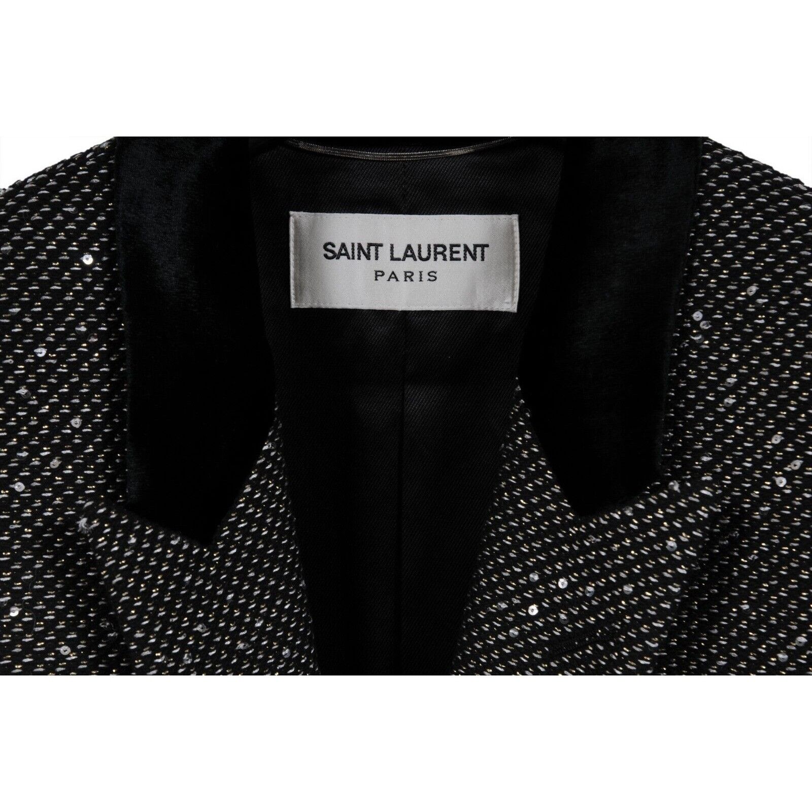 Saint Laurent Paris Single Breasted Sequin Overcoat Silver Black Coat Size US L / EU 52-54 / 3 - 5 Thumbnail