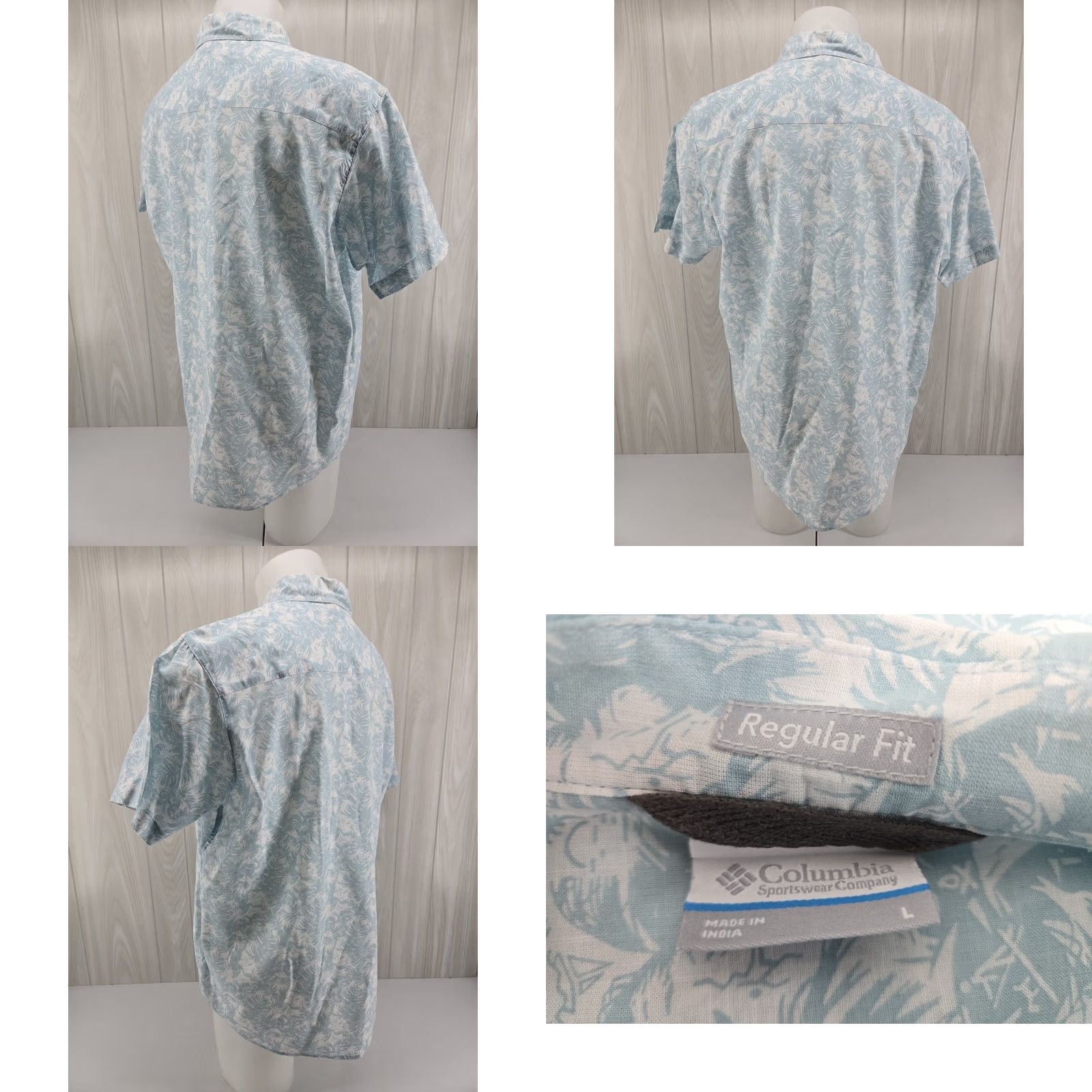 AQUA Columbia Hawaiian Aqua White Button Up Short Sleeve Shirt Men’s Size L Size US L / EU 52-54 / 3 - 8 Thumbnail