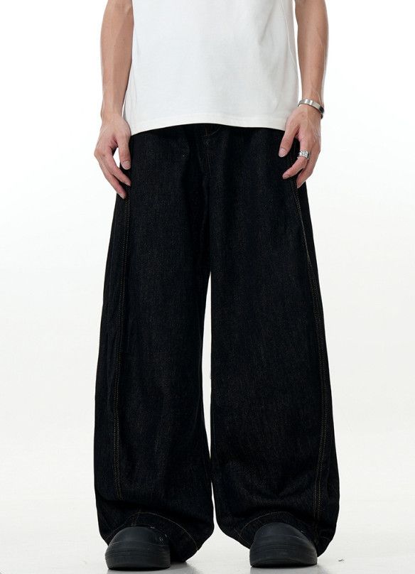 American men's simple loose casual black scimitar jeans