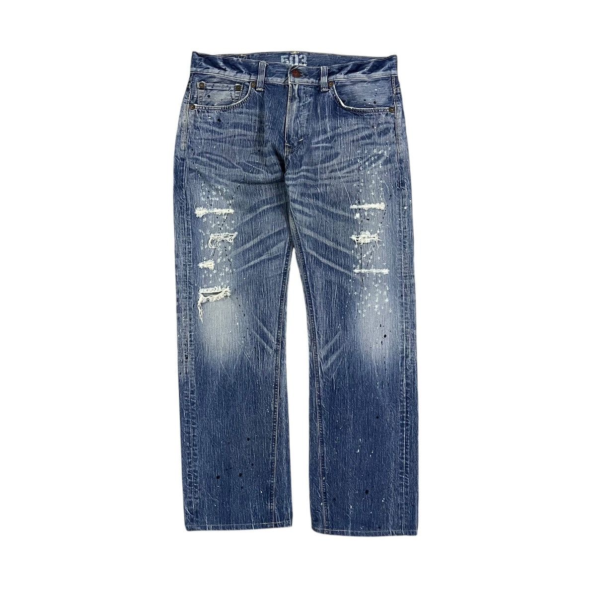 Edwin × Japanese Brand EDWIN 503 BLUE TRIP DISTRESSED PAINTED JEANS Size US 37 - 1 Thumbnail