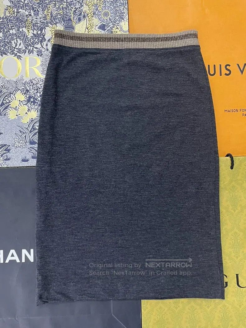 Other Brunello Cucinelli Gray Wool Knitted Midi Skirt Size 26" / US 2 / IT 38 - 2 Thumbnail