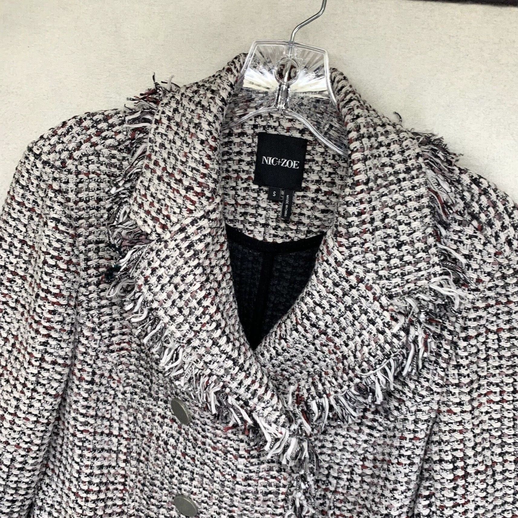 NIC+ZOE NIC+ZOE Women's Tweed Jacket Short Sleeve Fringe Button Fall Winter Casual Business Women's Small Black Grey White Size S / US 4 / IT 40 - 5 Thumbnail