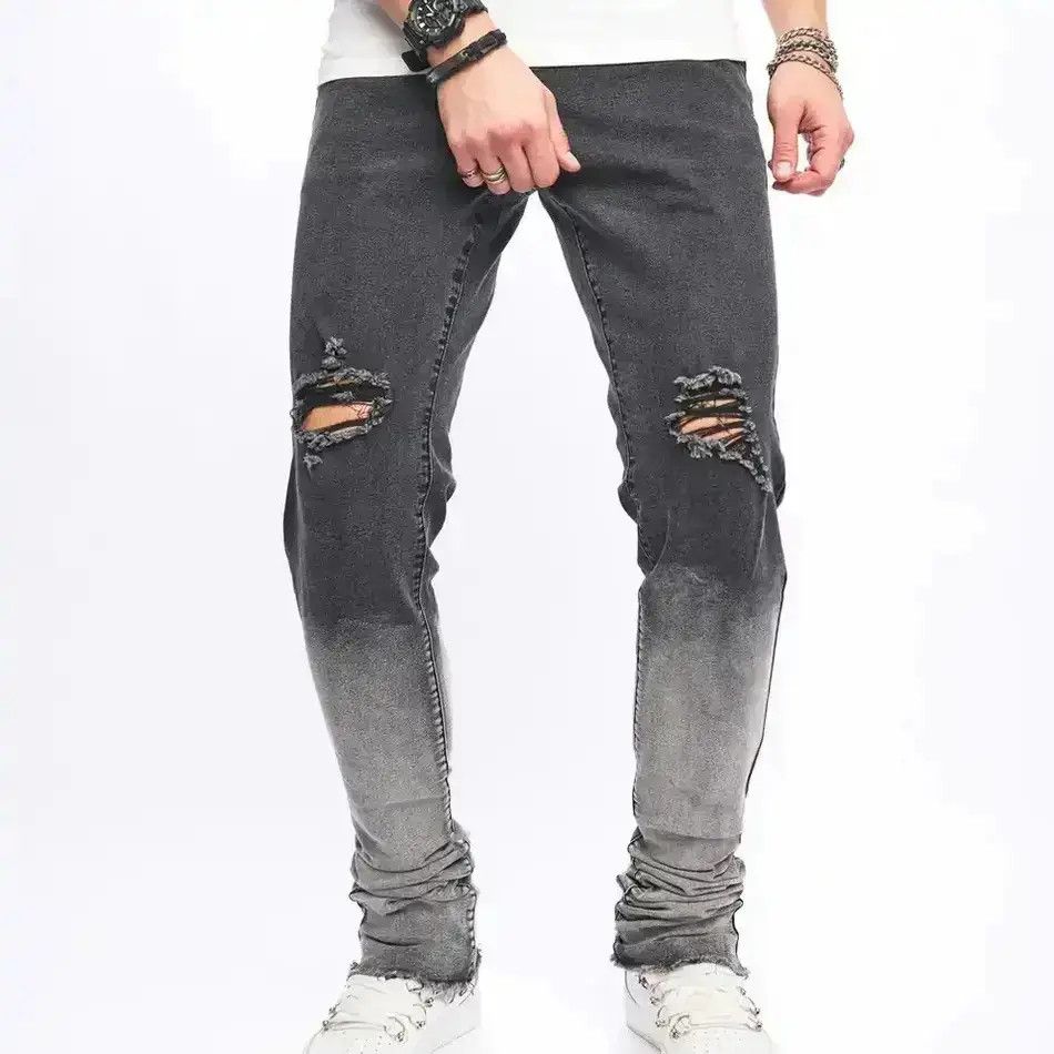 Japanese Brand Holes Slim Stretch Ripped Distressed Micro flared Denim Pant Size US 32 / EU 48 - 3 Thumbnail