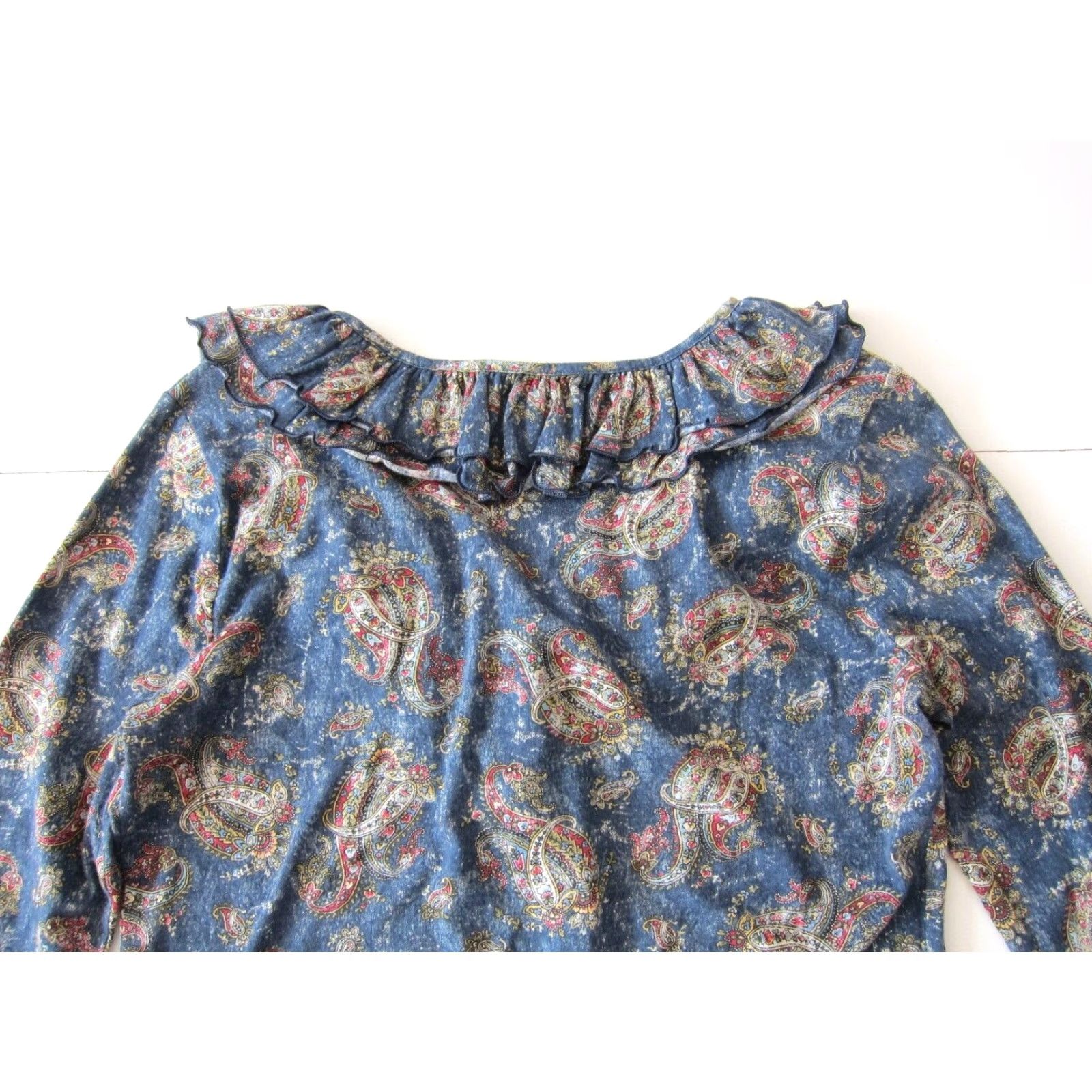 Ralph Lauren Ralph Lauren Jeans Co. Cotton Blue Paisley Floral Ruffle 3/4 Sleeve Blouse Small Size S / US 4 / IT 40 - 5 Thumbnail