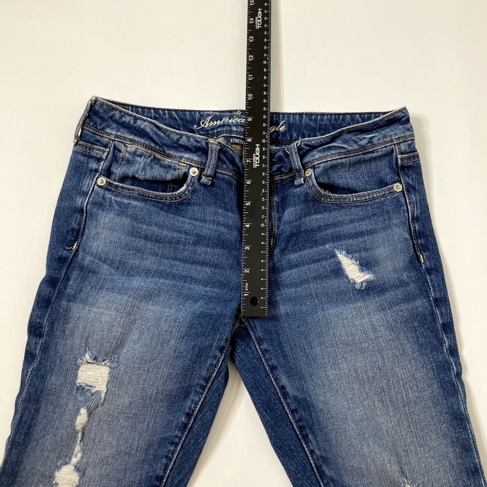 American Eagle Outfitters AEO American Eagle Slouchy Skinny Jeans 2 Blue Distressed Rip Stretch Denim Jeans Women XS- Regular Slim 30in Inseam Belt Loops Distressed Size 26" / US 2 / IT 38 - 7 Thumbnail