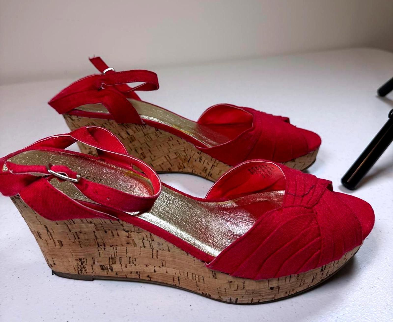 Nine West Nine West Women's Wedge Sandals - Stylish Red Design Size US 10.5 / IT 40.5 - 3 Thumbnail