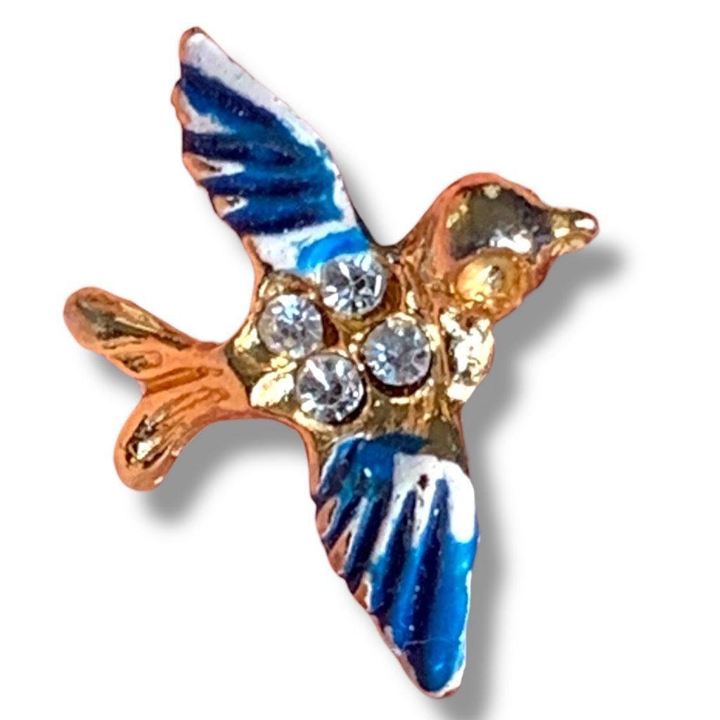 Vintage Vintage Gold-Tone Bluebird Small Lapel Pin Rhinestone Accent Size ONE SIZE - 1 Thumbnail