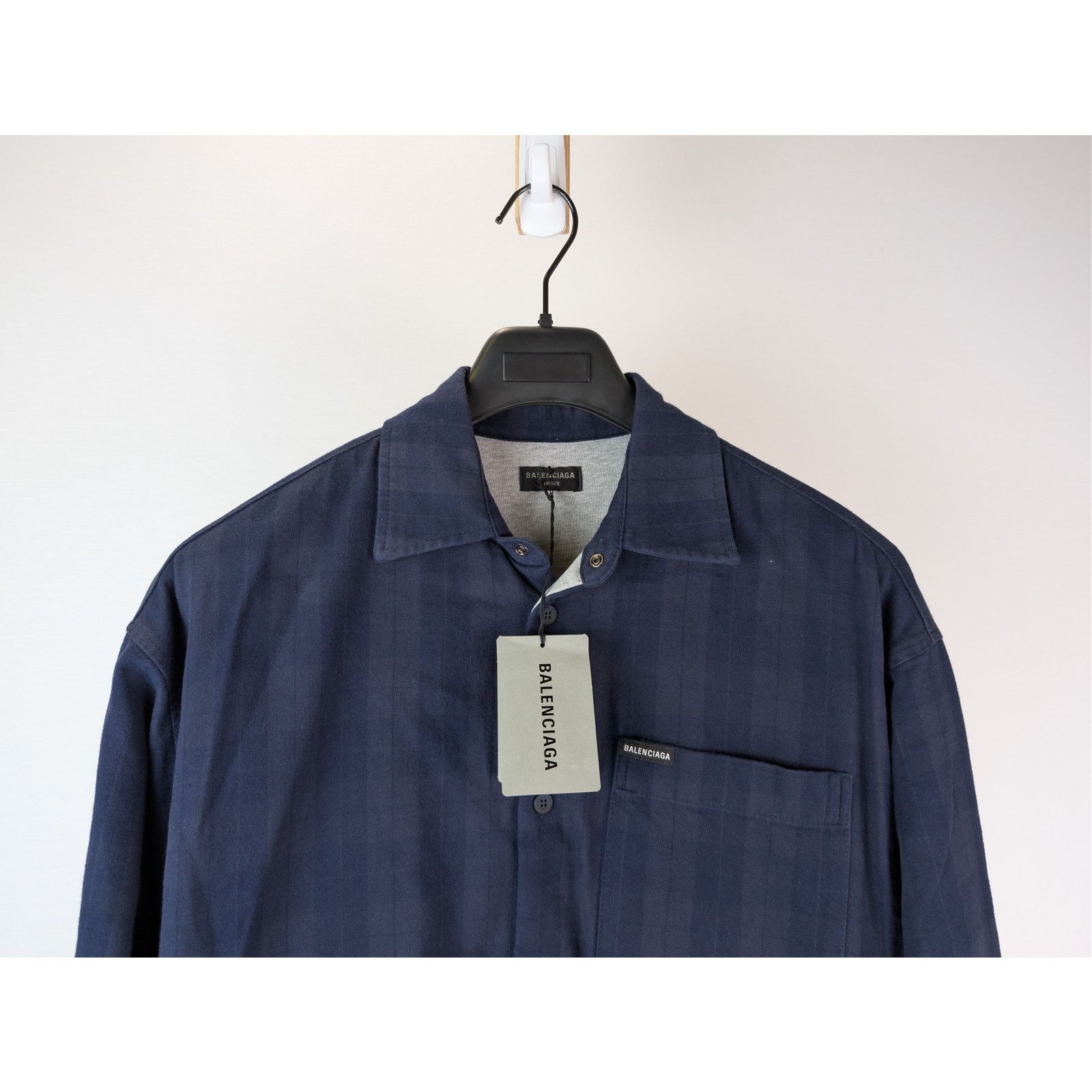 Balenciaga o1rshd1 Overdye Cotton Check Lined Shirt in Navy / Dark Navy Size US S / EU 44-46 / 1 - 3 Thumbnail