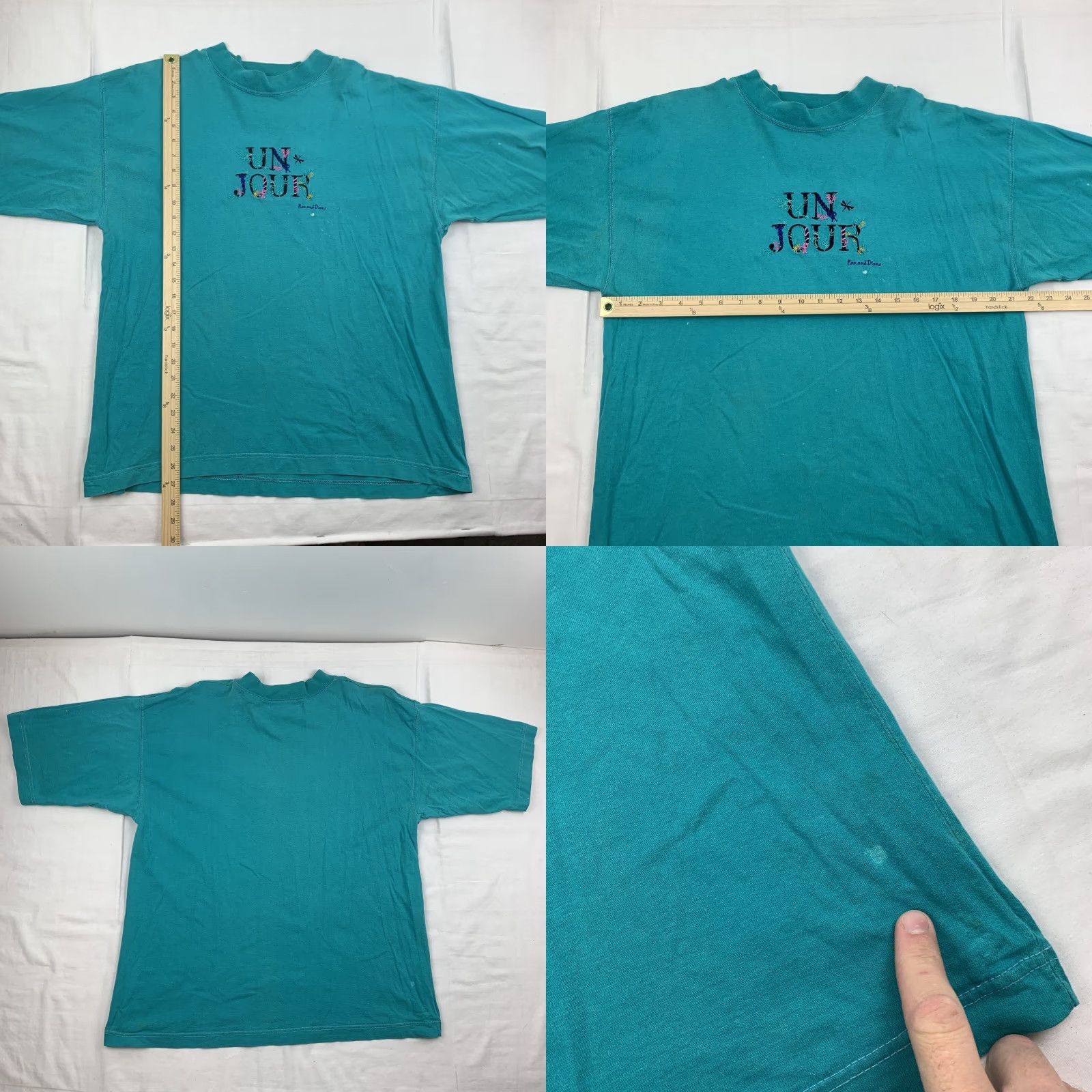Altea VINTAGE Max & Diane T Shirt Womens L Teal Embroidered Flowers 90s Size L / US 10 / IT 46 - 8 Thumbnail